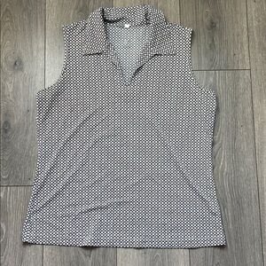 Tail, Sz, L, black, white and tan, small, dots, sleeveless, golf, shirt, stretch